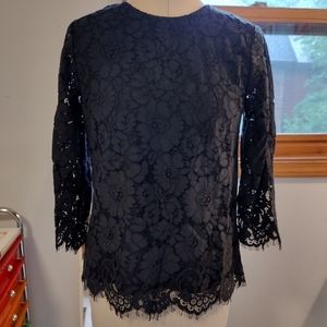 Ann Taylor Lace Blouse Black Long Sleeve Size SP